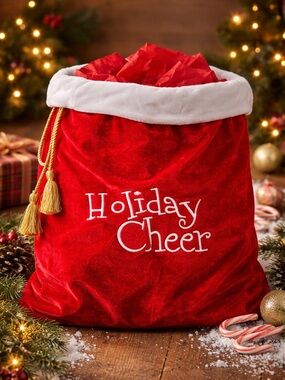 Christmas Santa Sack Bag Red Velvet Holiday Cheer Gift Bag Large Drawstring